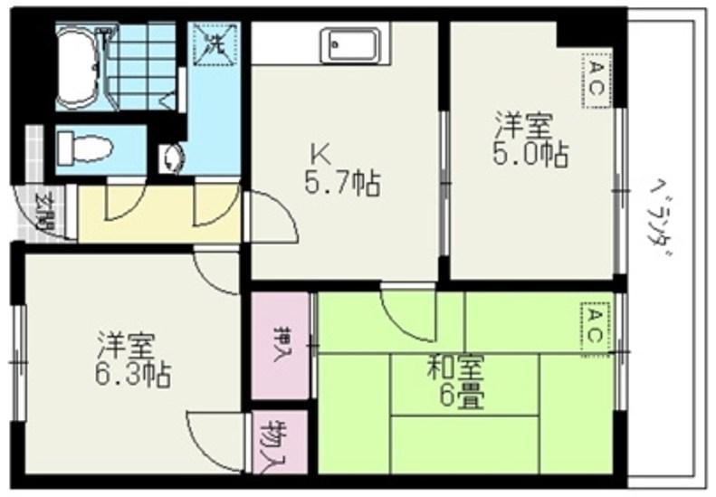 リブステージ横浜(3DK/9階)の間取り写真