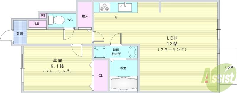 グレイスヒル畑(1LDK/1階)の間取り写真