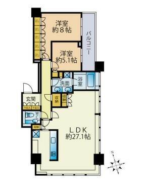 パークコート麻布十番ザタワー(2LDK/26階)の間取り写真