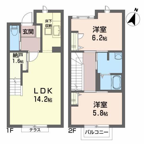 オーブF(2SLDK/1階)の間取り写真