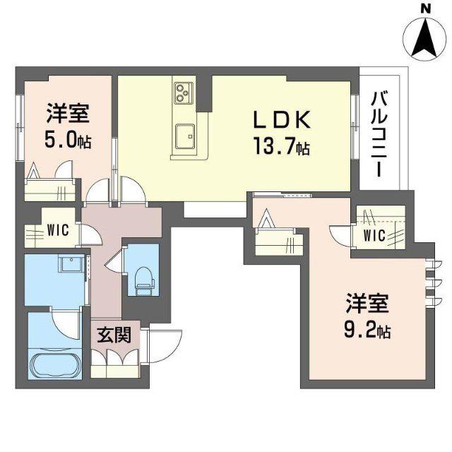厚木市妻田南2丁目シャーメゾンA棟(2LDK/3階)の間取り写真