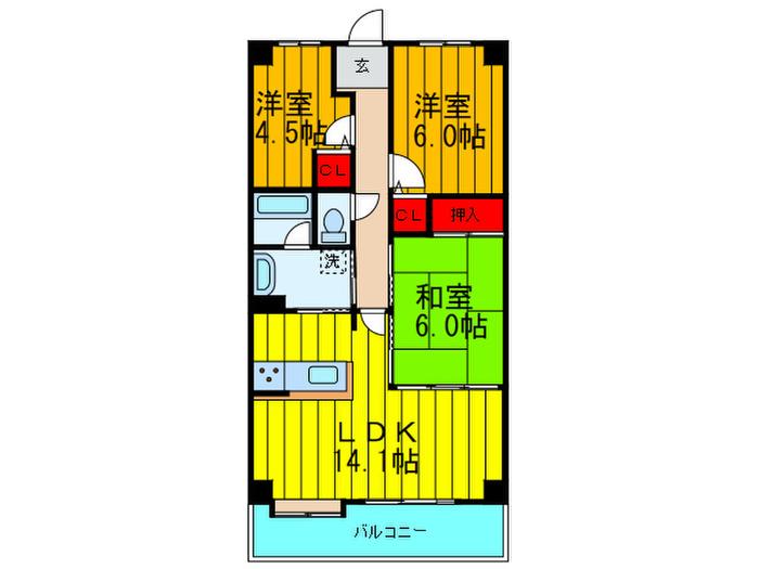 ディオフェルティ枚方(3LDK/5階)の間取り写真