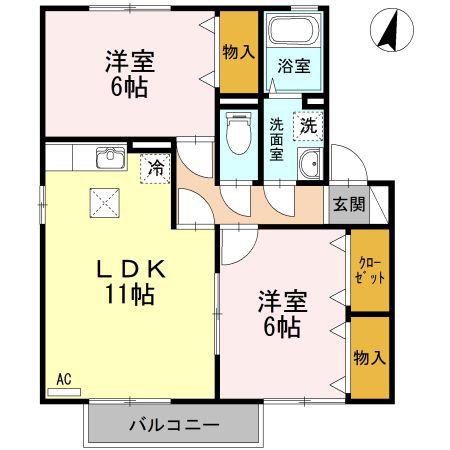 ルミエールムラカミA(2LDK/1階)の間取り写真