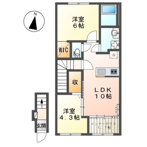 藤沢遠藤アパート(2LDK/2階)の間取り写真