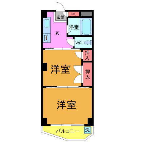 東西ビル ロイヤルプリンス(2DK/7階)の間取り写真