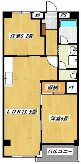 城野駅前ビル(2LDK/4階)の間取り写真