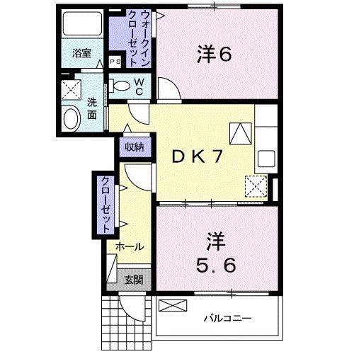 スウィート朝日 II(2DK/1階)の間取り写真
