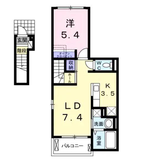 プレステージ花ずいG(1LDK/2階)の間取り写真