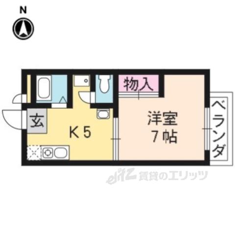 レーヴ衣笠(1K/2階)の間取り写真
