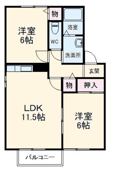 レジデンスイナサA(2LDK/2階)の間取り写真