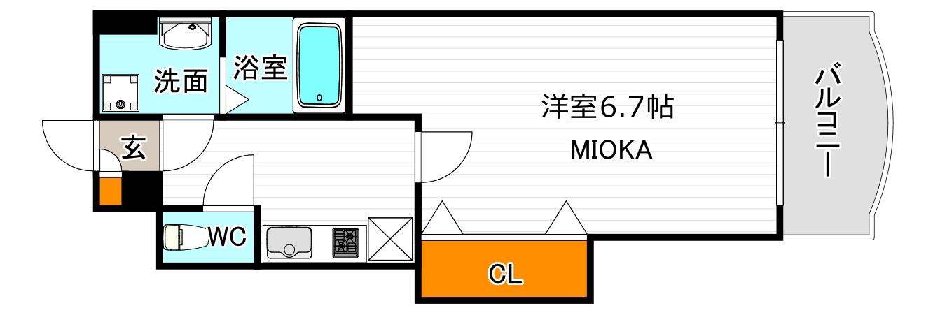 ラグゼ田辺(1K/7階)の間取り写真