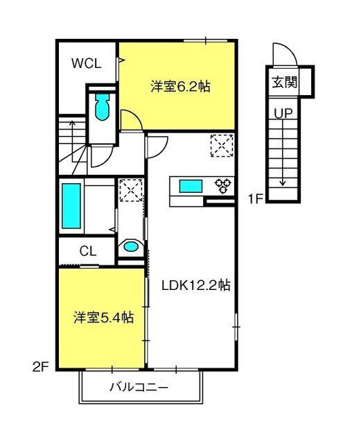 グランデII(2LDK/2階)の間取り写真