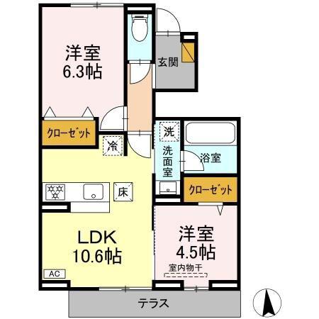 リッシュセゾン E(2LDK/1階)の間取り写真