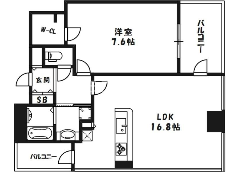 ジオグランデ梅田(1LDK/8階)の間取り写真