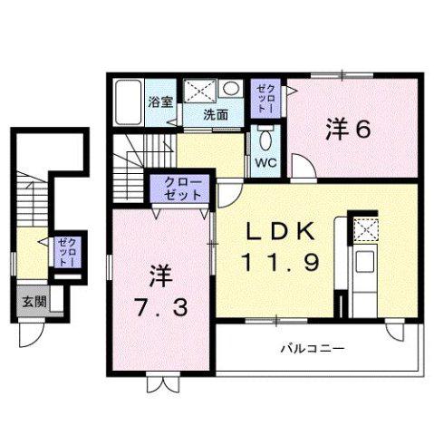 エスポワールTU(2LDK/2階)の間取り写真
