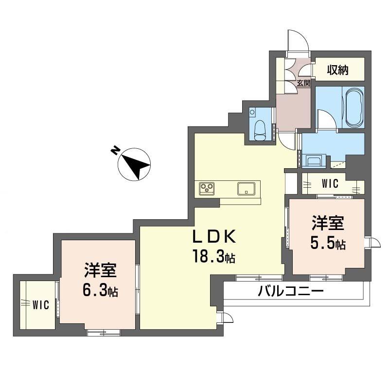 エクラージュK SHAMAISON(2LDK/3階)の間取り写真