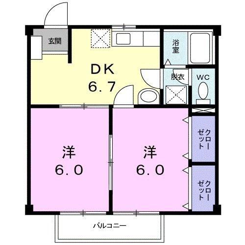 エスベール(2DK/2階)の間取り写真