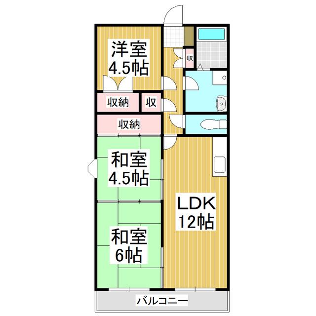 徒士町アパルトメント(3LDK/2階)の間取り写真