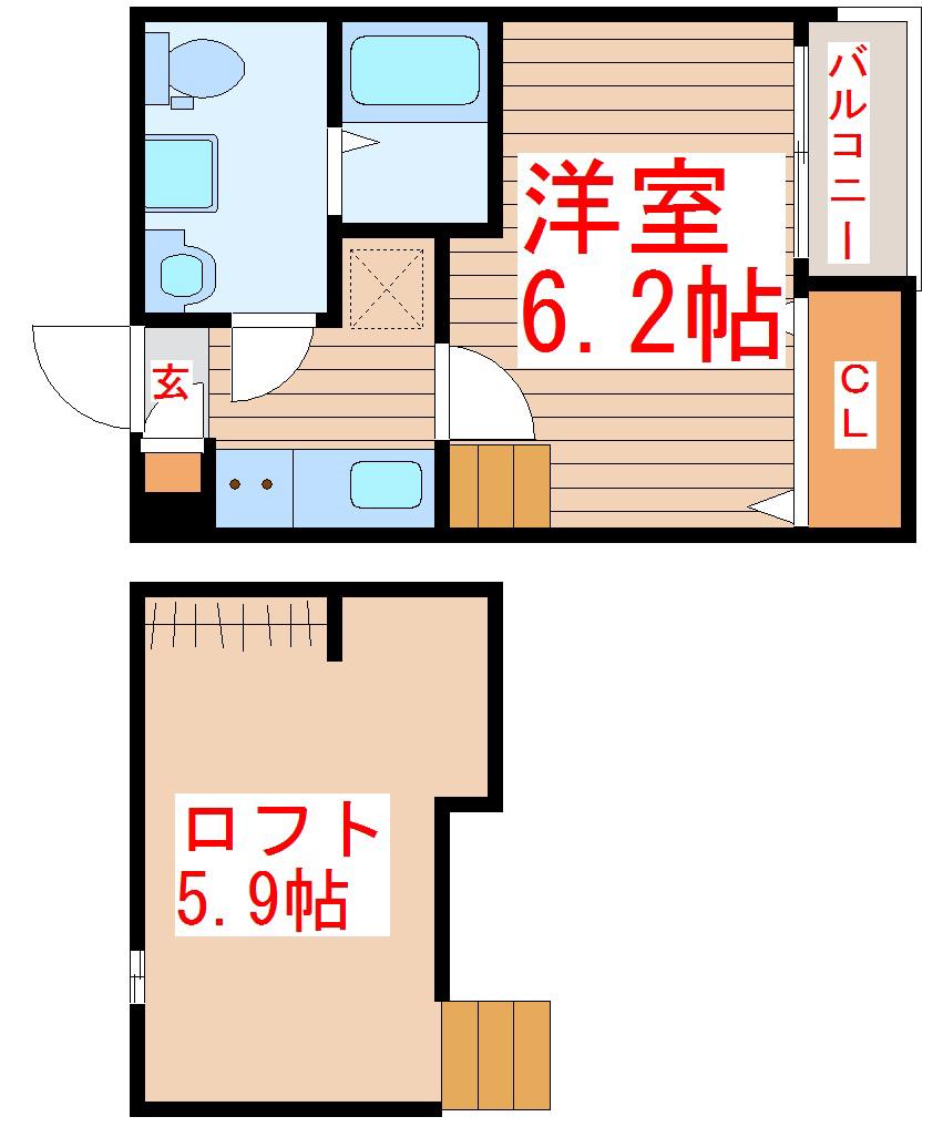 ヴィラージュ小田原(1K/2階)の間取り写真