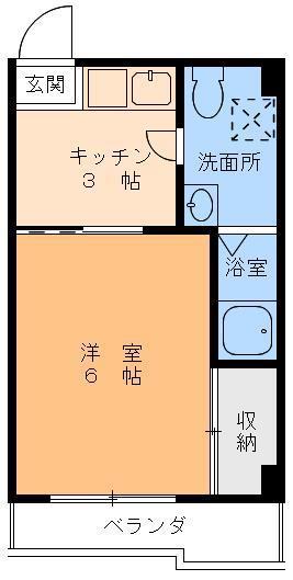 花繁ビル(1K/6階)の間取り写真