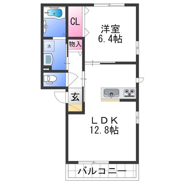 ベレオ新通(1LDK/2階)の間取り写真