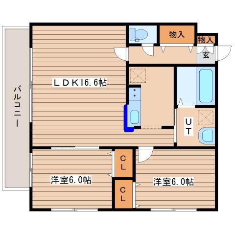 プレシェルト山の手通(2LDK/2階)の間取り写真