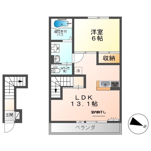 YUCCA TERRACE(1LDK/2階)の間取り写真