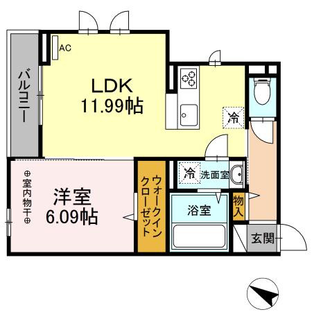プラシードK(1LDK/2階)の間取り写真