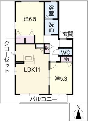 ルミエール・T(2LDK/1階)の間取り写真