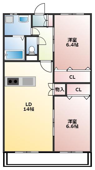 ソレイユ合川(2LDK/3階)の間取り写真