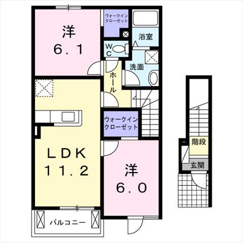 ベラ・ルーチェ宮崎B(2LDK/2階)の間取り写真