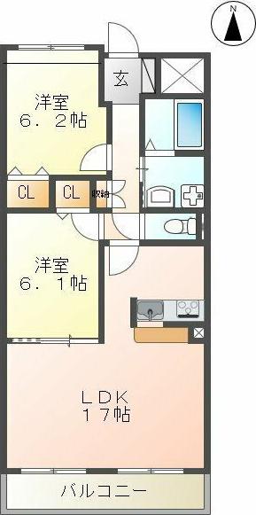 アソシア(2LDK/3階)の間取り写真