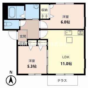 オレンジアイビー・柏原(2LDK/1階)の間取り写真