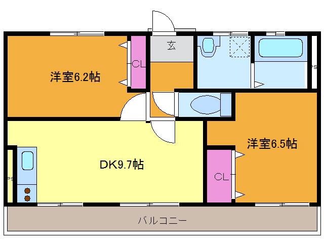 フォブール肱南(2DK/1階)の間取り写真