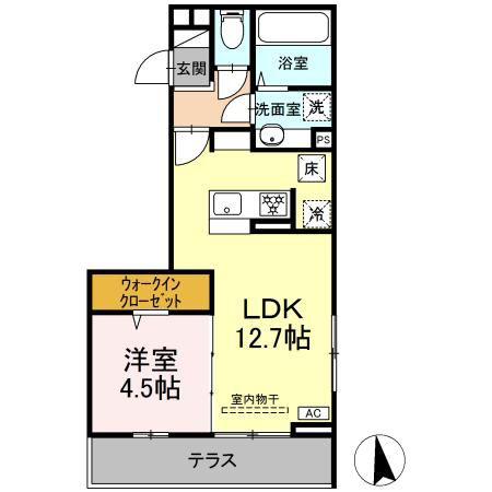 GRAND D-ROOM大手(1LDK/1階)の間取り写真