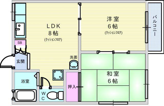 ラフォーレI(2DK/1階)の間取り写真