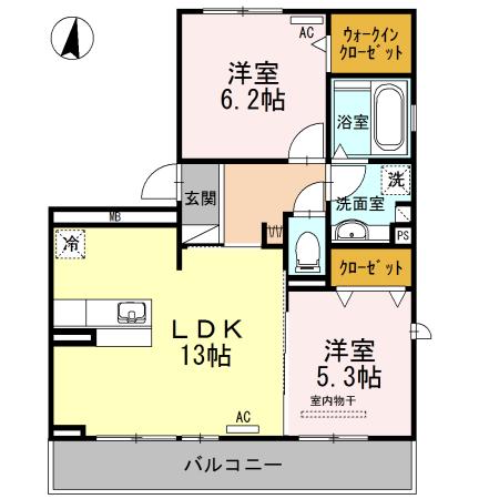 トゥルー・デュオ(2LDK/2階)の間取り写真