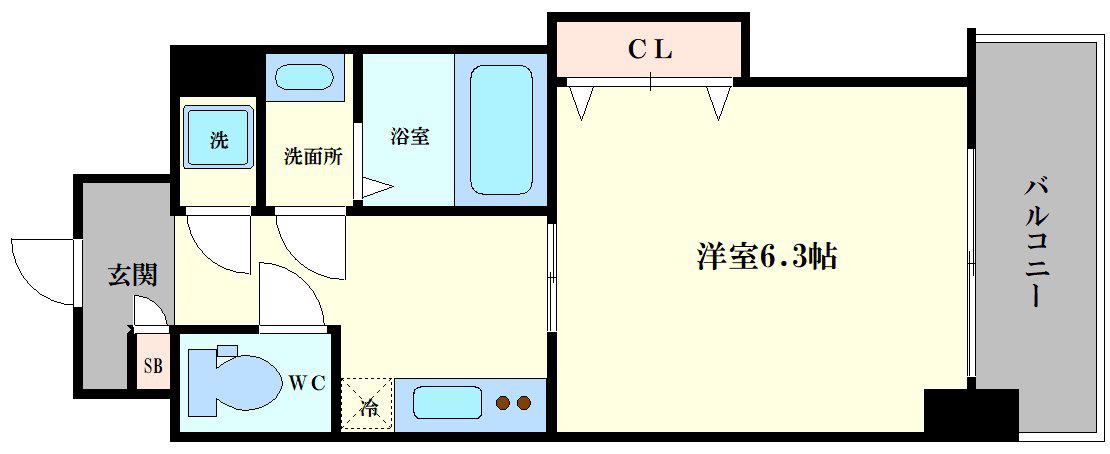 LUXE福島(1K/4階)の間取り写真
