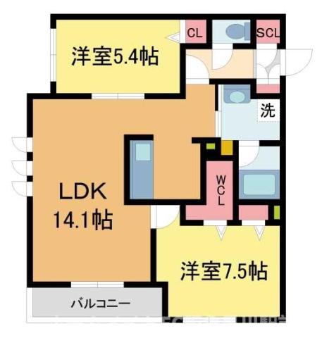 CHEZ SOURIRE苦楽園(2LDK/2階)の間取り写真