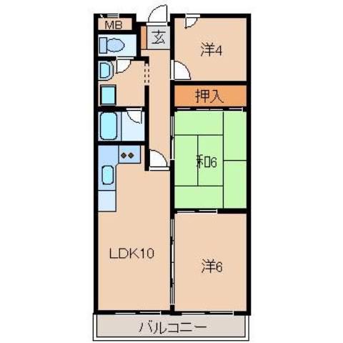 センチュリーコート紀ノ川(3LDK/3階)の間取り写真
