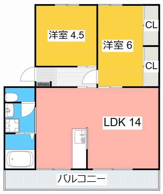 フェリシダII(2LDK/2階)の間取り写真