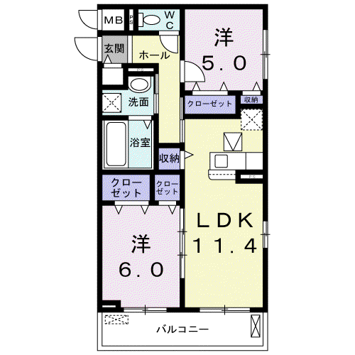 ルボアール箕面(2LDK/1階)の間取り写真