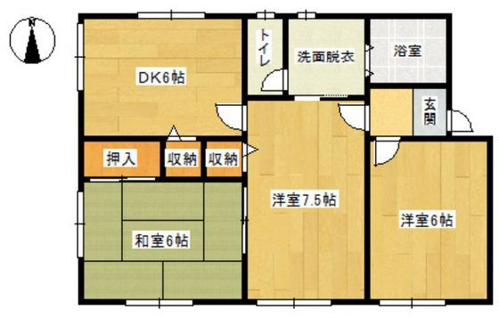 サンビレッジ国府D棟(3DK/2階)の間取り写真