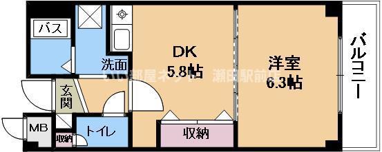 グランベール壱番館(1DK/2階)の間取り写真
