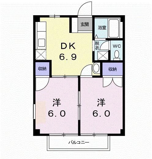 トータスタウンB(2DK/2階)の間取り写真
