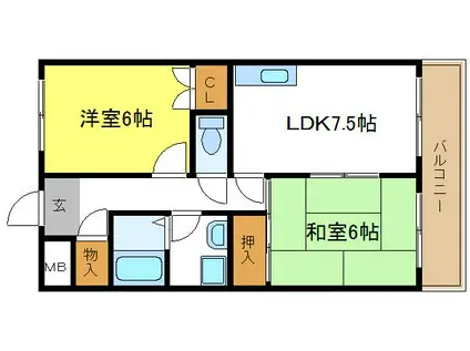 ホリディコート加美(2LDK/3階)の間取り写真