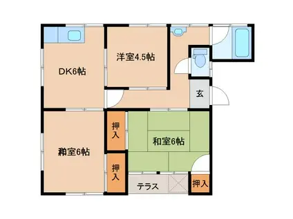 亀川中園アパート(3DK/1階)の間取り写真