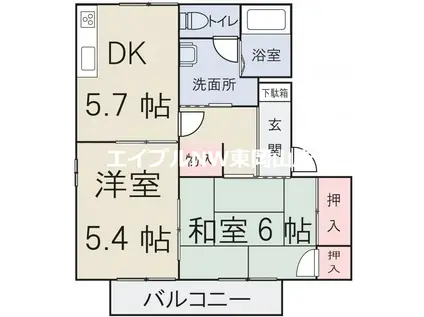 マルシンアパート D(2DK/2階)の間取り写真