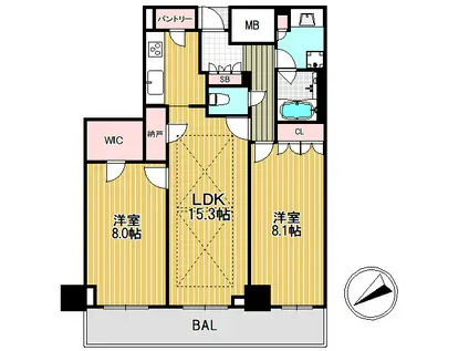 ザ・パークハウス神戸タワー(2LDK/16階)の間取り写真