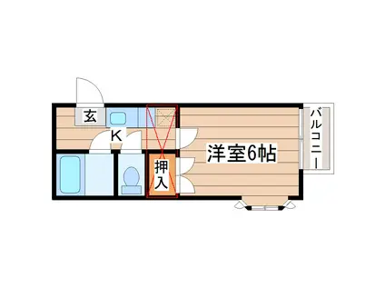 ＪＲ東北本線 太子堂駅 徒歩6分 2階建 築36年(1K/2階)の間取り写真